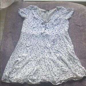 Floral White and Blue Dress